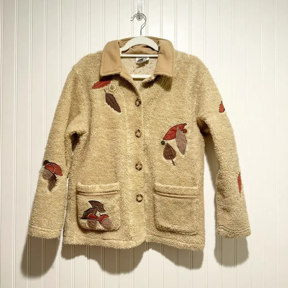 Vintage Teddi Fall Leaves Fleece Jacket Size Small
